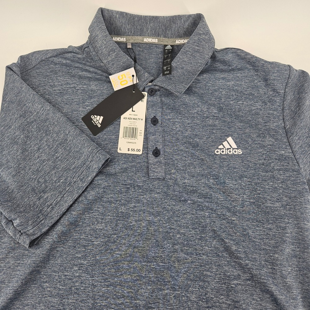 Adidas Golf Mens Blue Heather ADI ADV NVLTY H Polo Shirt UPF 50 Size L NWT